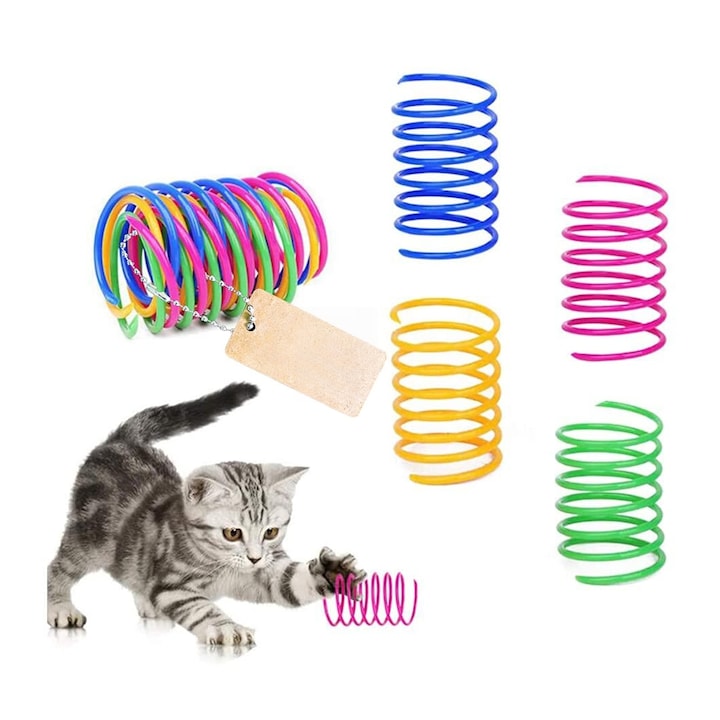 Set 12 Buc Jucarii Spirale pentru Pisici - Jucarie Creativa Interactiva din Plastic Solid, Colorata, Ideala pentru Distractie, Mentinere in Forma, Lovit, Muscat si Vanatoare (Jucarie pentru Pisici si Pisoi)