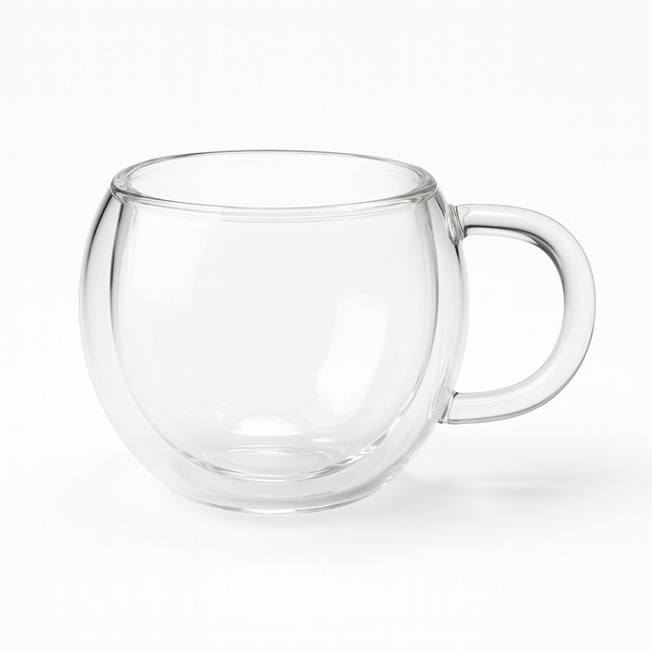 Стъклена чаша с двойни стени, 80 мл, с дръжка
