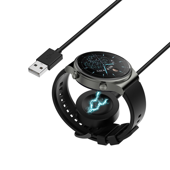 Încărcător wireless Techsuit, 10W, negru, pentru smartwatch-uri, cablu de încărcare USB