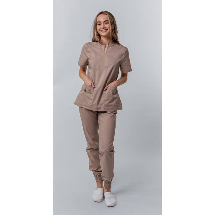 Bluza medicala Eca, decolteu in V, culoare crem, marime XS