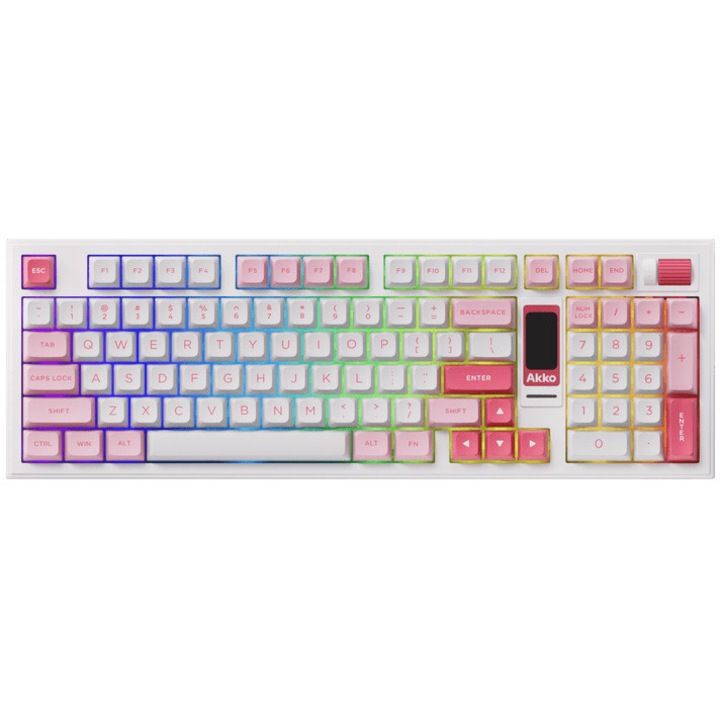Tastatura mecanica wireless Akko 5098B Plus Prunus Lannesiana, iluminare RGB, roz/alb