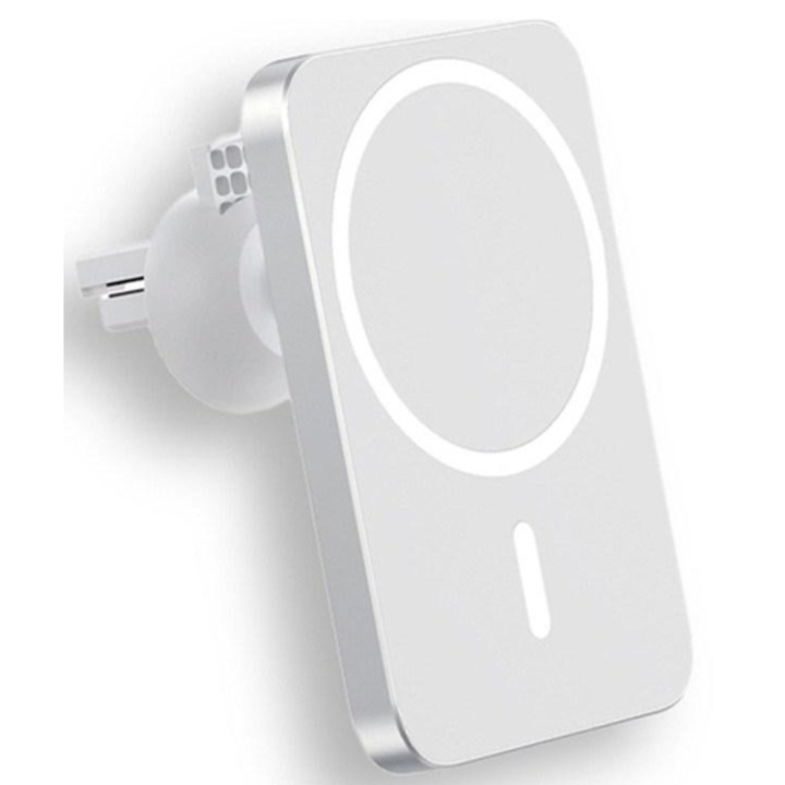 Incarcator Auto Inductiv Magsafe, Pantherise, Incarcare Rapida 15W, Tehnologie Magsafe / Suport Magnetic, Pentru Grilaj / Eleganta Alba, Alb