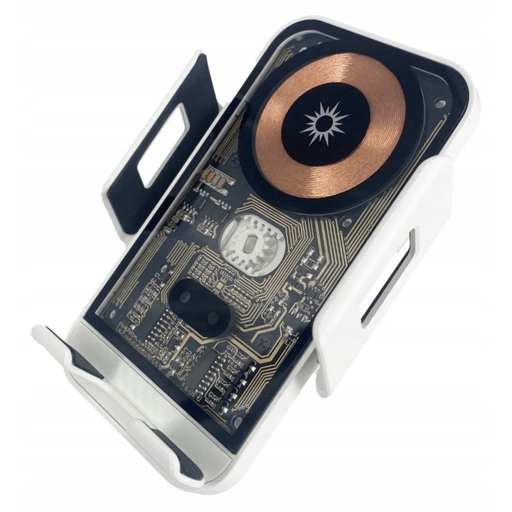 Incarcator Auto Inductiv, Pantherise, Putere 15W, Prindere Automata / Suport Inductiv, Pe Grila / Estetic Alb, Alb