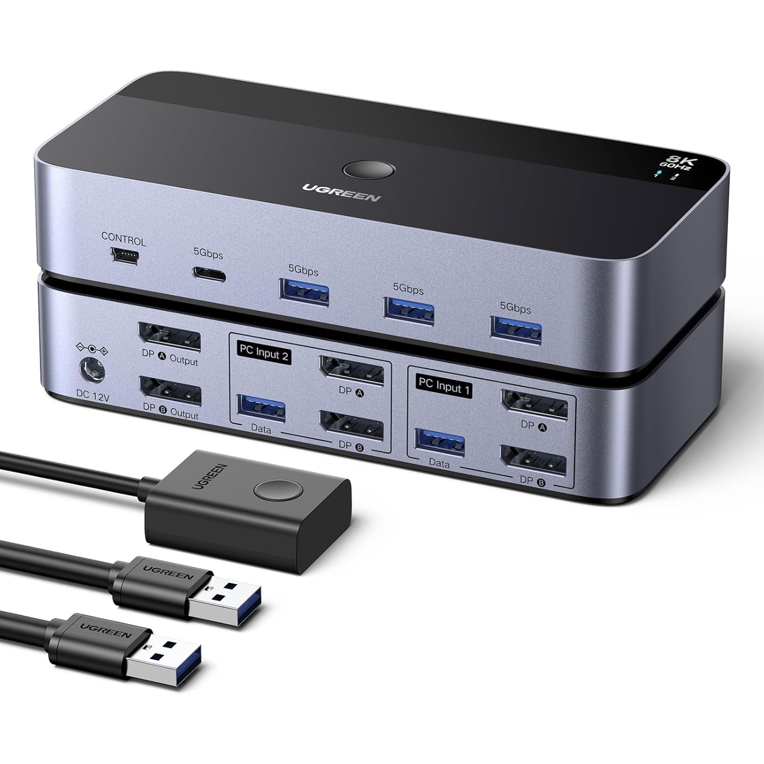 Switch KVM DP, Adaptor Hub pentru 2 computere si 2 monitoare Switch KVM DP, Adaptor Hub pentru 2 computere si 2 monitoare