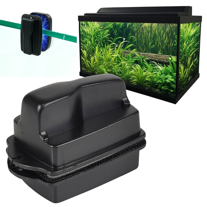 Magnet acvariu 5x3 cm pentru curatat geam acvariu, magnet sters acvariu negru, magnet pentru curatarea geamului acvariului