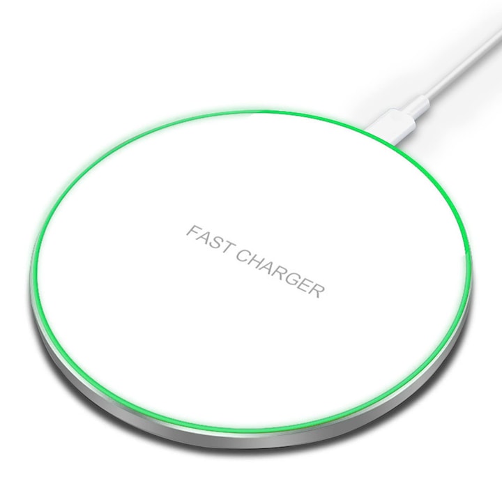 Incarcator Wireless 15W, Incarcare Rapida Fast-Charging, USB-C, Dimensiuni Compacte Ultra Subtire 5.6x5.6x0.5 cm, Compatibil iPhone 16/15/14/13/12, Pro Max, AirPods Pro, Samsung, Huawei, LG, Xiaomi, Alb