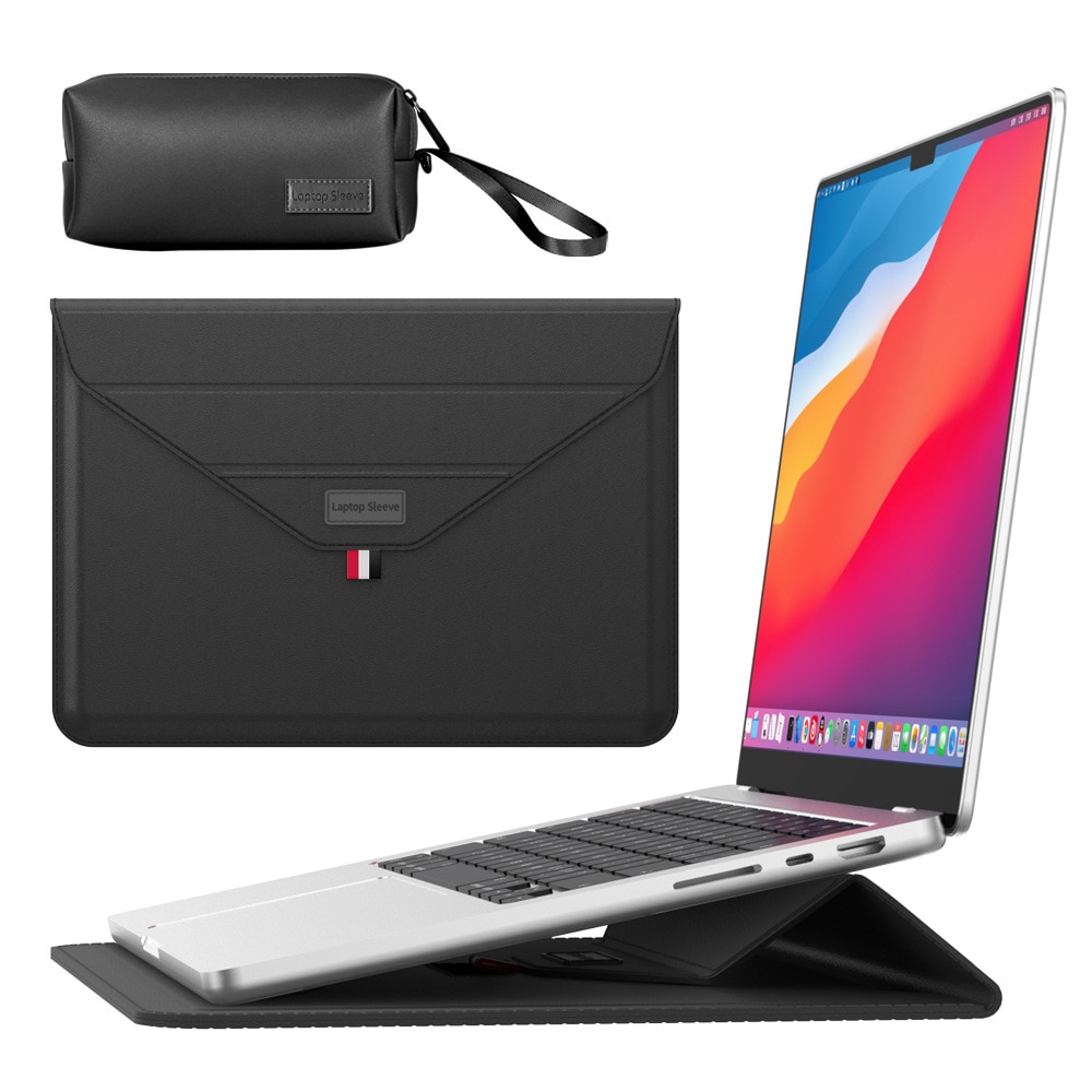 Geanta pentru laptop, negru, 13-14 inch, pentru Macbook Air/Macbook Pro/Surface/Lenovo, cu husa pentru accesorii, 355×252 mm, impermeabila, rezistenta la uzura, portabila