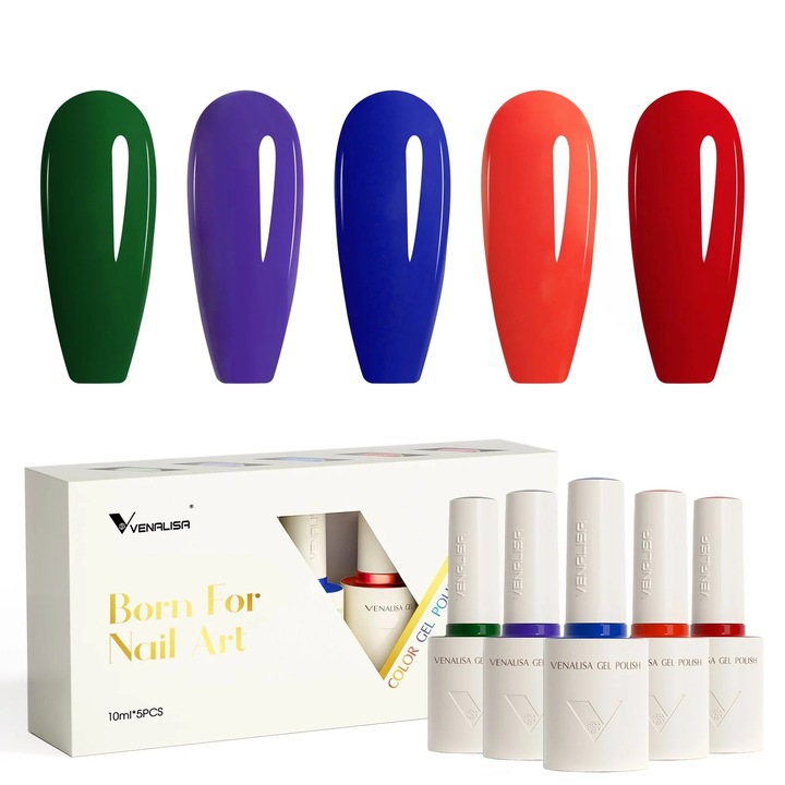 Kit 5 oje semipermanente TPO Free, Hema Free, 10 tipsuri prezentare culori, Venalisa, 10 ml, 2506