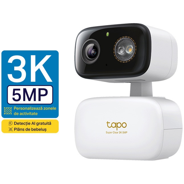 Camera de supraveghere Wireless TP-Link Tapo C236 cu Pan/Tilt 360 grade, 5MP 3K, Color Night Vision, Detectare Smart AI, Two-Way Audio, ONVIF, IP65