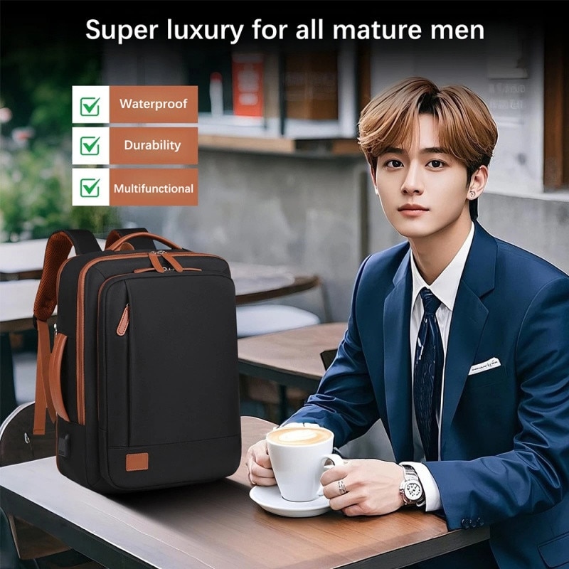 Rucsac versatil cu compartimente extensibile, rezistent la apa si zgarieturi, port de incarcare USB, business/calatorii/timp liber, compatibil cu laptopuri de 15,6 inch, 42 x 31 cm, negru