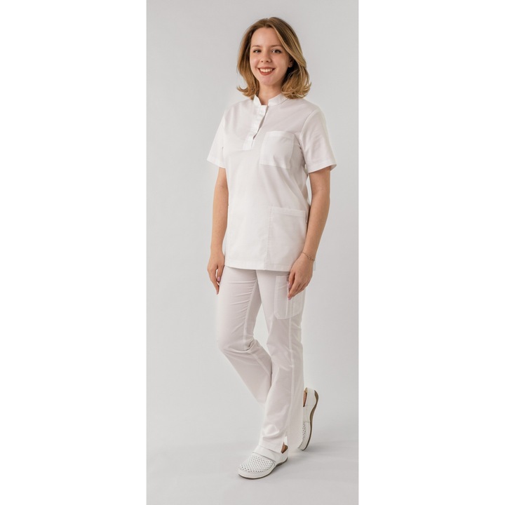 Bluza medicala unisex Teo, cu guler tunica, culoare alb, marime XL