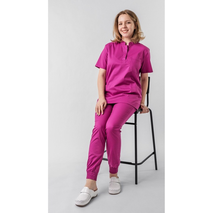 Bluza medicala unisex Teo, cu guler tunica, culoare mov, marime XL