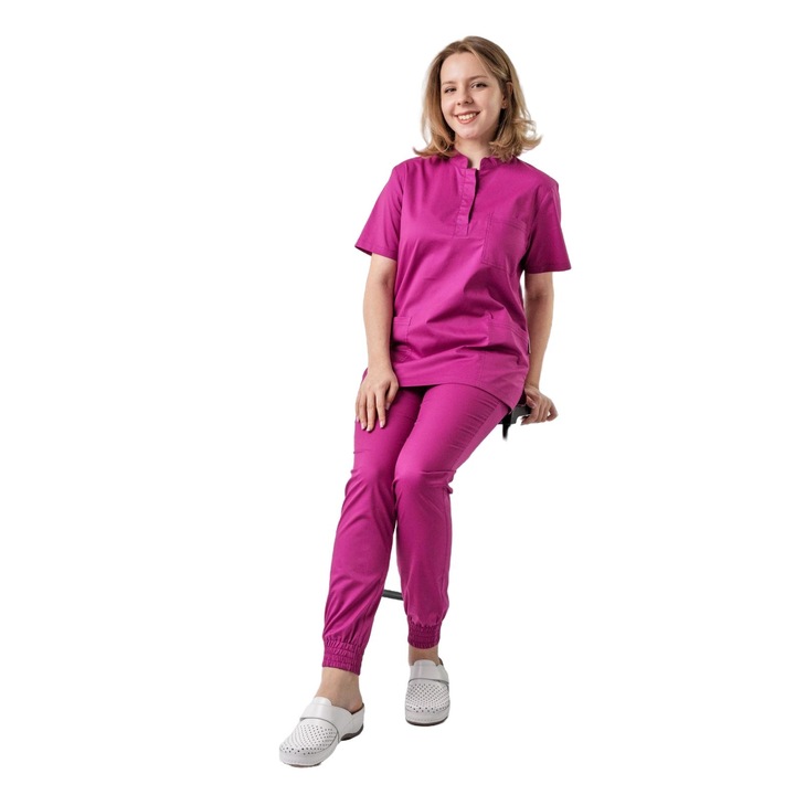 Bluza medicala unisex Teo, cu guler tunica, culoare mov, marime L