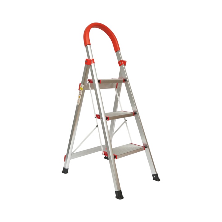 Scara aluminiu pliabila, 3 trepte antiderapante, inaltime 68cm, sarcina maxima 130Kg