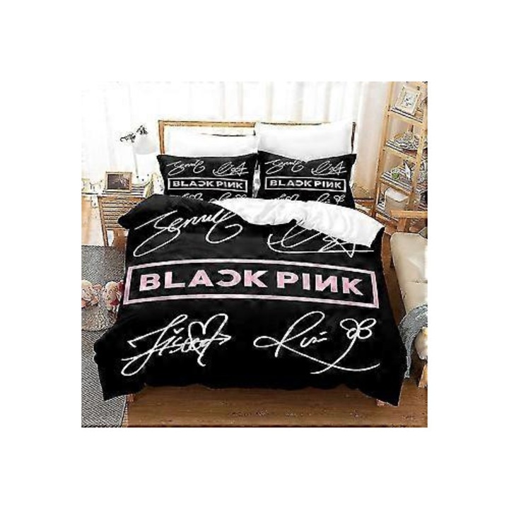 Комплект спално бельо B08 Blackpink 3D, покривка за легло и калъфка за възглавница, многоцветен, за деца