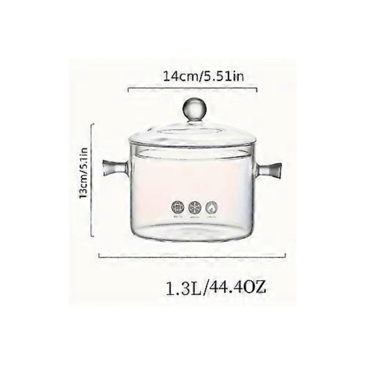 Oala de sticla, set 1pc, pentru gatit, accesorii de bucatarie, transparenta, 30x20cm