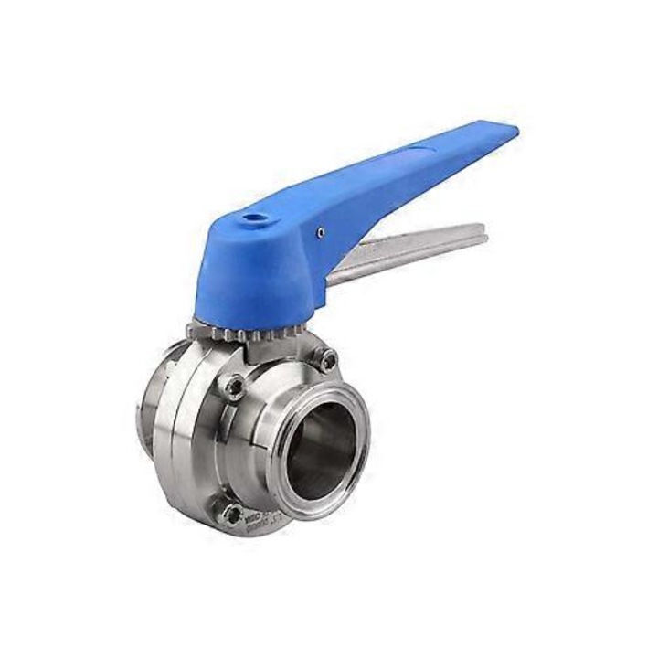 Pillangószelep kék fogantyúval, 304-es rozsdamentes acél, 1.5 hüvelyk