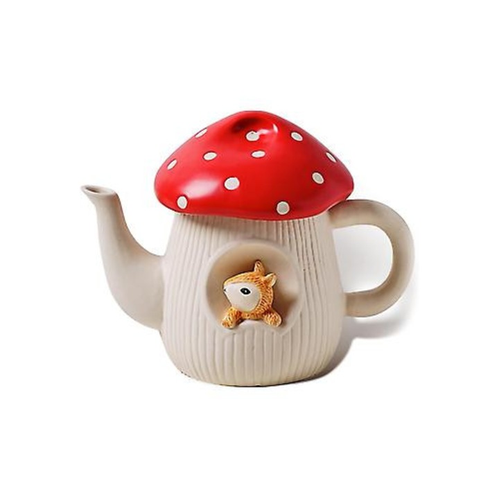 Чайник гъба, матова керамика, капак на точки, ръчна изработка