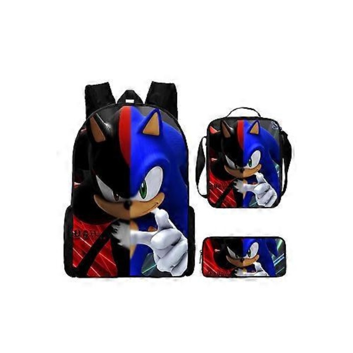 Ghiozdan set 3 piese Sonic, rucsac, geanta umar, penar, multicolor
