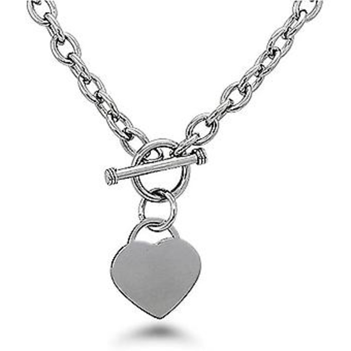 Colier din otel inoxidabil cu pandantiv inima, lungime 18", argintiu
