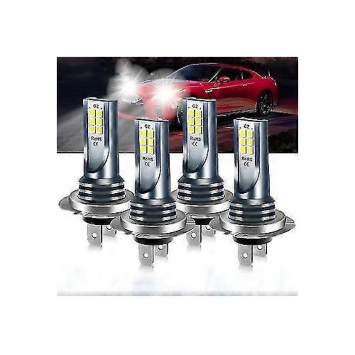 Set 4 Becuri LED, H7, 120W, 60000LM, 6000K, Alb