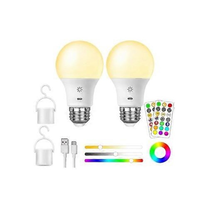 Акумулаторна LED крушка с дистанционно управление, 8W, RGB, 9+3 цветови температури, E27