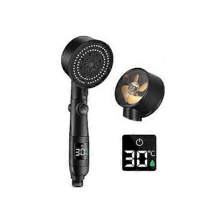 Dus cu presiune mare, cap de dus turbo portabil, 5 moduri, display LCD pentru temperatura, economisire apa