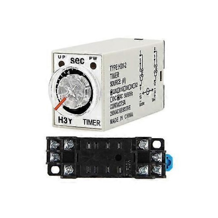 Таймер H3Y-2 0-60 сек, 220V AC, с основа, аксесоари за електрически табла