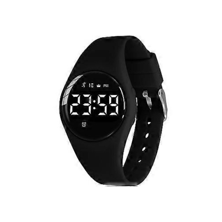 Ceas digital sport pentru copii, tracker fitness, negru, 5-18 ani