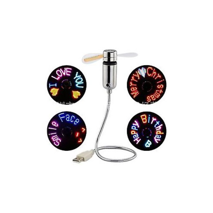 Вентилатор USB SQCLV LED, преносим, с цветни светлини, гъвкав дизайн, за лаптоп
