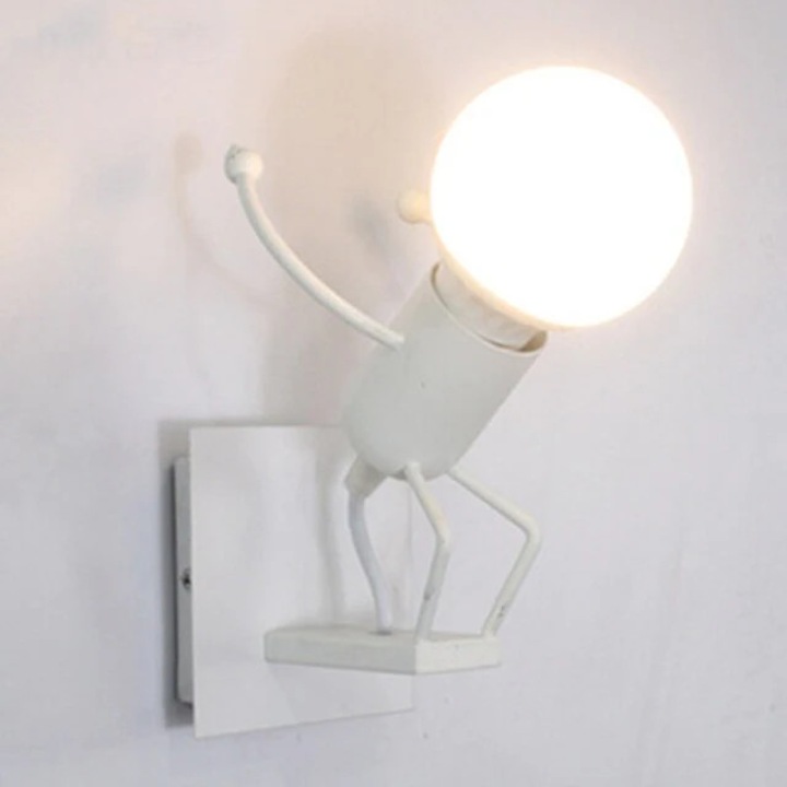 Lampa metalica retro industriala tip humanoid, soclu E27, diverse modele, Jumping / Alb