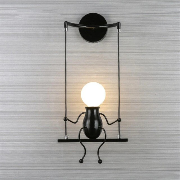 Lampa metalica retro industriala tip humanoid, soclu E27, diverse modele, Swinging / Negru