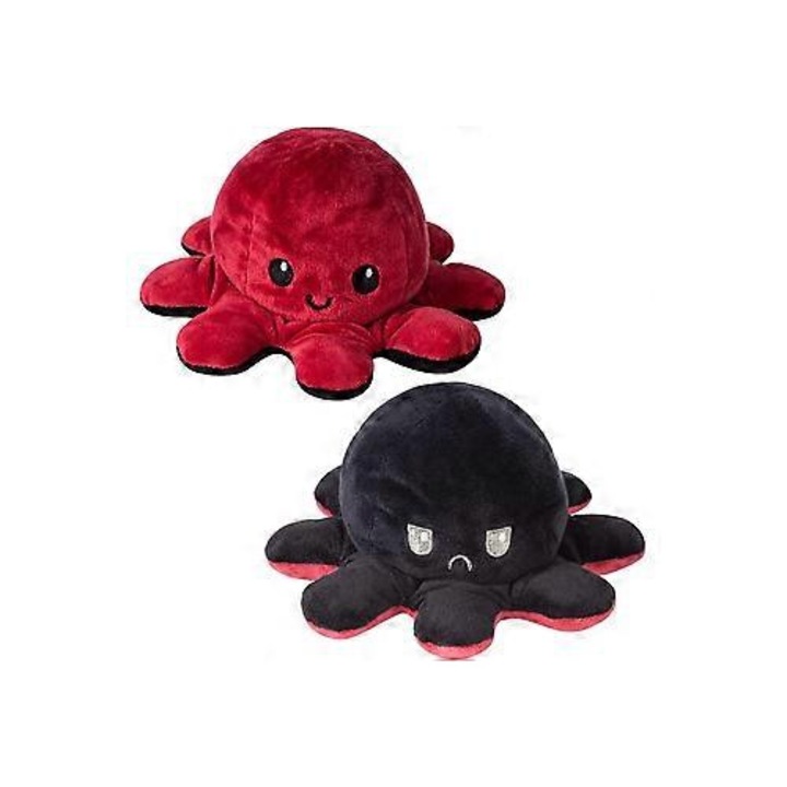 Jucarie de plus octopus reversibil, 20cm, rosu si negru