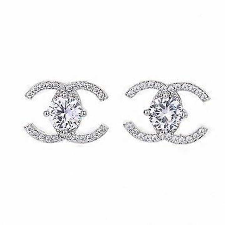 Cercei stud Double C cu cristale, argintii