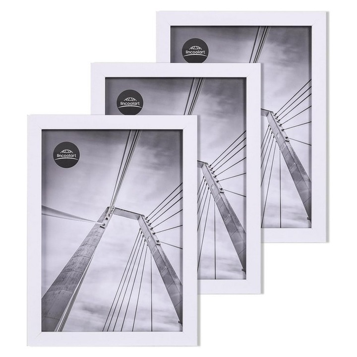 Set 3 rame foto albe, 10x15 cm, Lincoolart