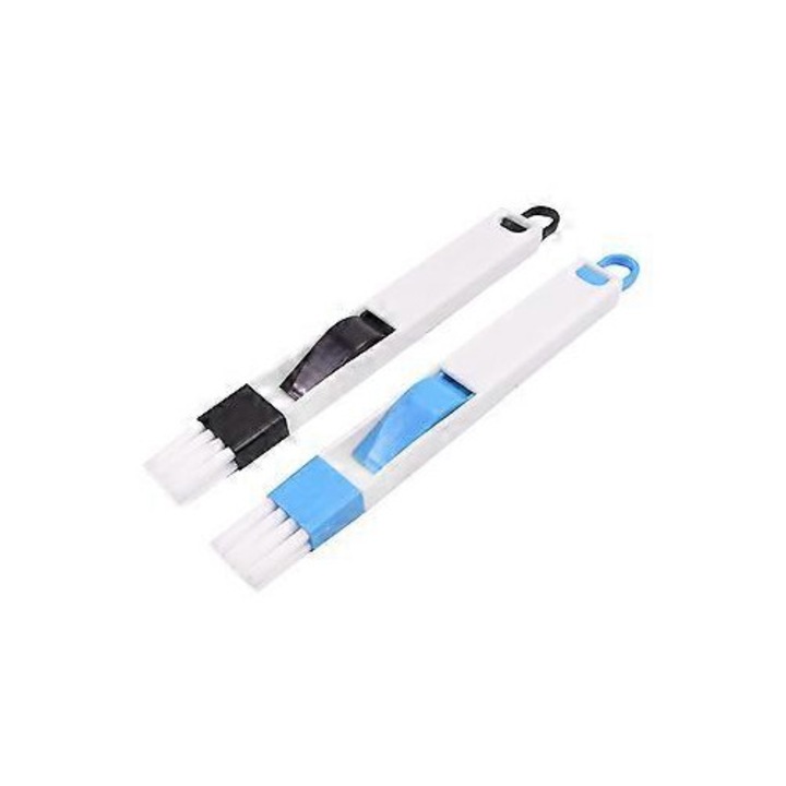 Set 2 bucati perie de curatare mini groove 2-in-1 cu faras, compacta, multicolor