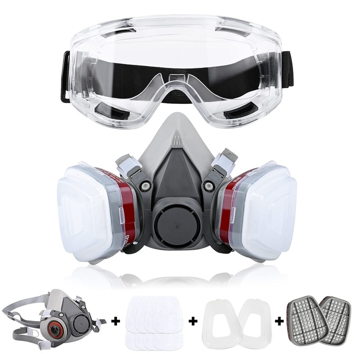 Légzésvédő maszk szett, 2 szűrővel, 10 pamutszűrővel, újrafelhasználható, állítható, többszínű