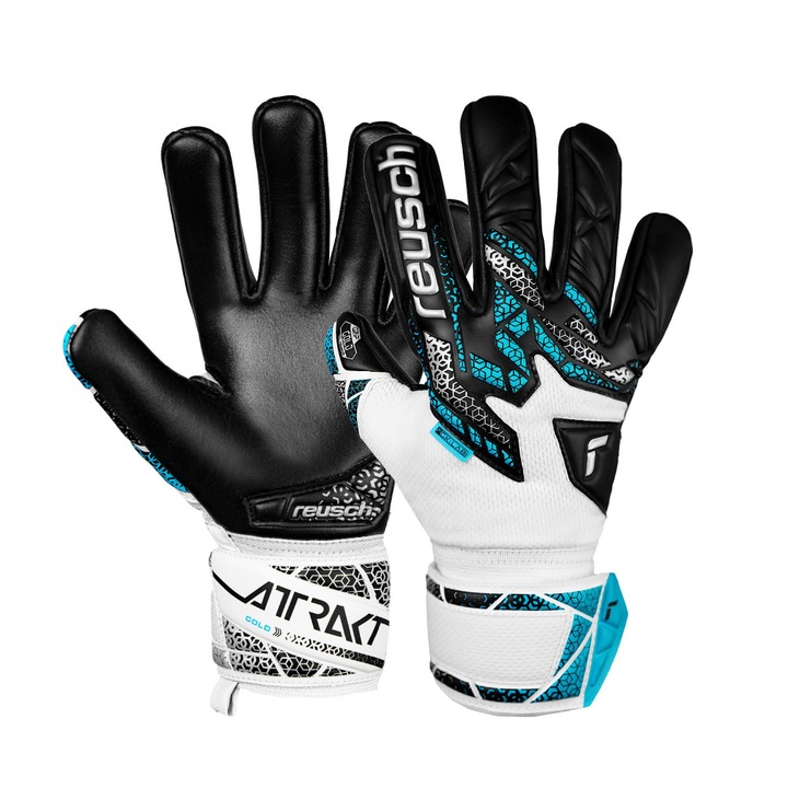 Manusi portar Reusch Attrakt Gold NC Junior, Poliester, Negru, Alb, Albastru Aqua, 7, XL (14-16 ani)