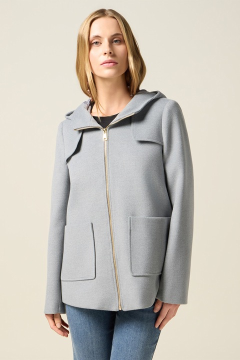 OLTRE, Palton cu buzunare aplicate si fermoar, Gri deschis, 46