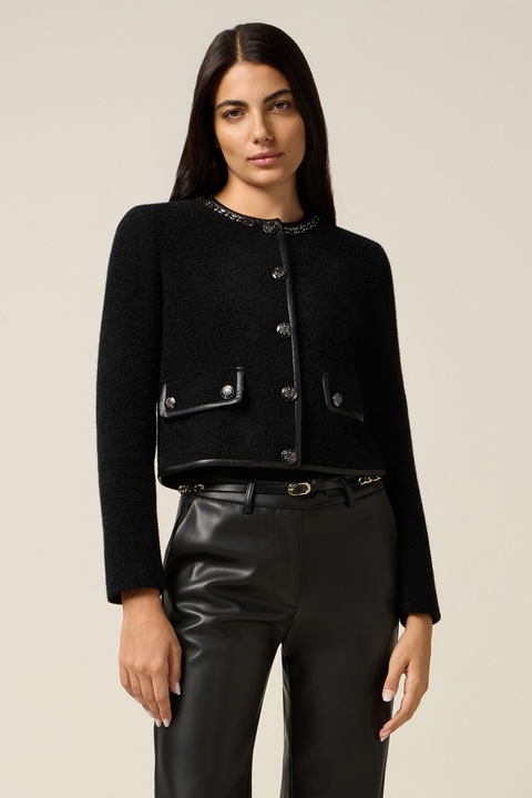 OLTRE, Sacou cu aspect texturat cu nasturi metalici, Negru, 48