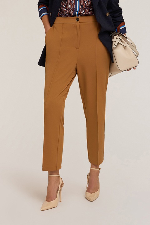 Motivi, Pantaloni crop cu croiala conica si detalii cu pensa, Maro deschis, M