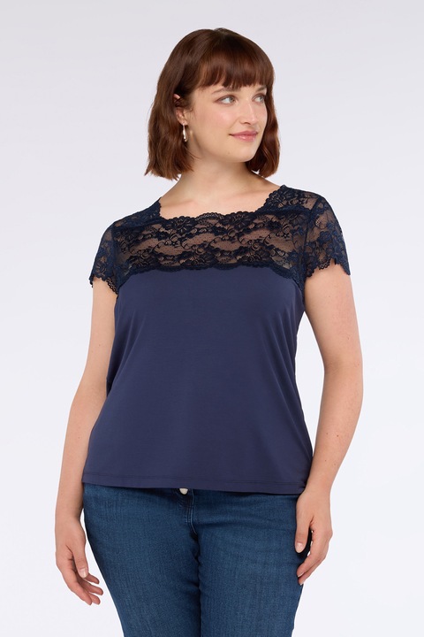 FIORELLA RUBINO, Tricou din amestec de modal cu insertii din dantela, Albastru ultramarin