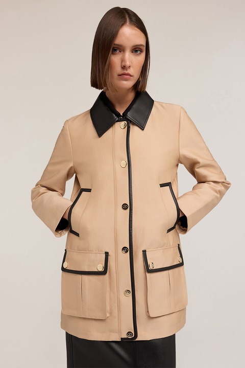 MOTIVI, Jacheta cu insertii din piele ecologica, Bej