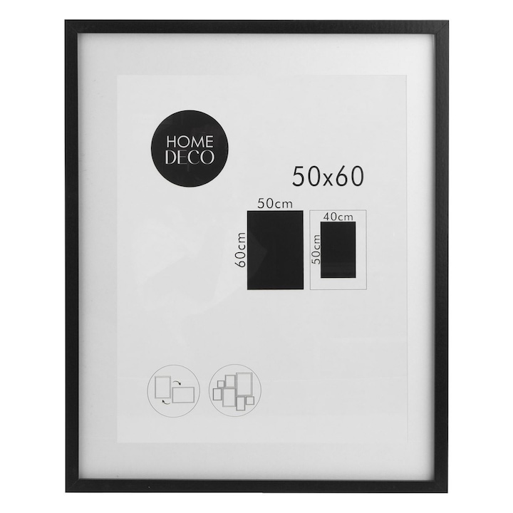 Tablou Decorativ Paspartu din Lemn de Culoare Neagra 50x60cm