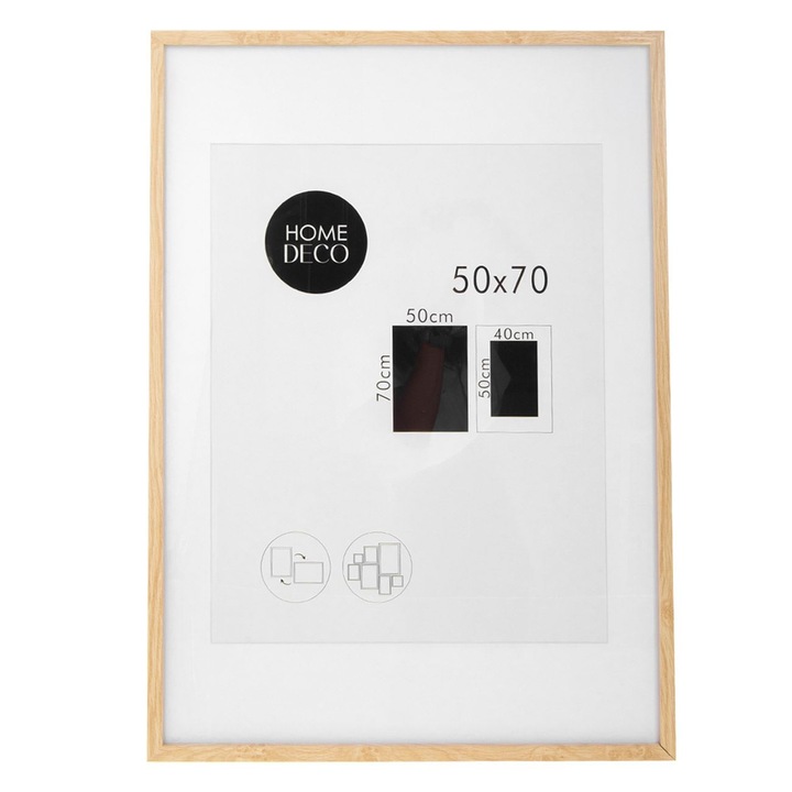 Tablou decorativ paspartu din lemn de culoare naturala 54x74cm