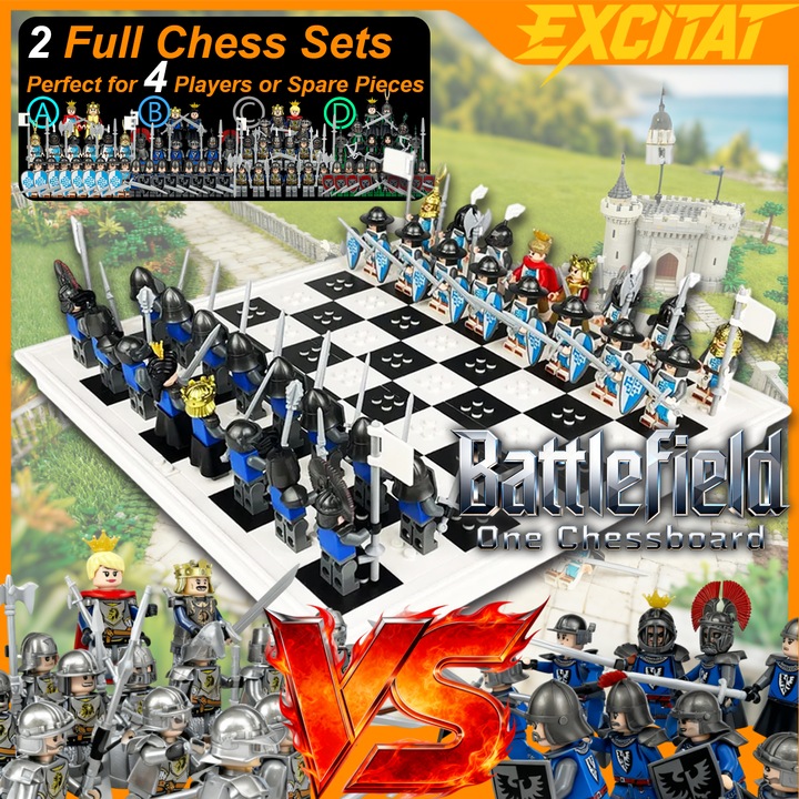 Joc Sah Junior Educational pentru Copii, Excitat®, Interactiv, Blocuri de Constructie, Echipa cu 4 roluri, Ghid Color Interactiv Sah incluse