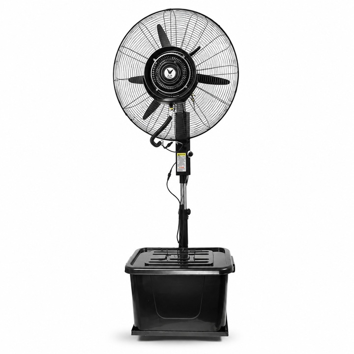 Ventilator Industrial cu Pulverizare Apa, Vivendo®, Ventilator cu Nebulizare si Rezervor 40L, Racire prin Ceata Fina, 3 Trepte Viteza, Debit 138 mc/min, Mobil cu Roti, Putere 230W, Diametru 55 cm, pentru Terase, Ateliere si Spatii Comerciale