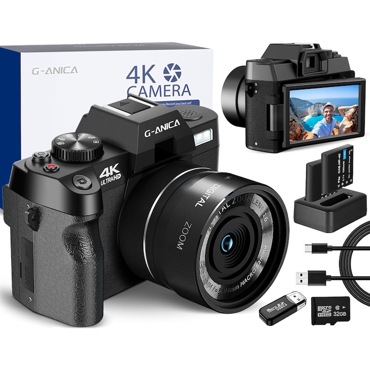 Aparat foto digital Ture 4K pentru Fotografie si Vlogging, Control WiFi si App, 48MP, Compacta pentru Calatorii
