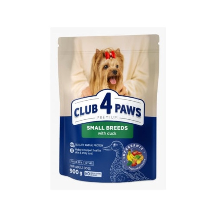 Hrana uscata completa Club 4 Paws pentru caini de talie mica - cu carne de Rata, 900g