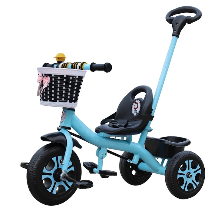 Детска триколка, Flippy, Триколка Модел Мики, Кормило с кош за съхранение, Дръжка за бутане, Възраст 1-5 години, 80 x 60 x 53 см, Син